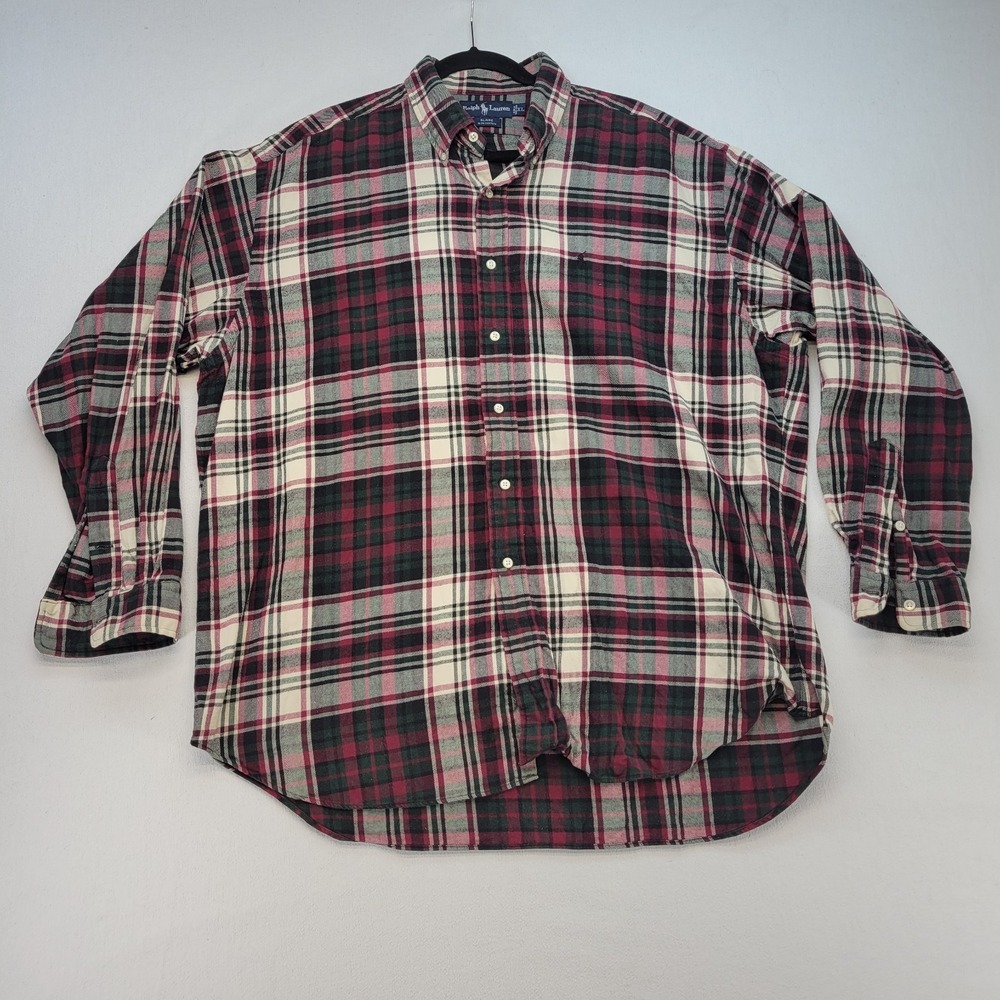 Ralph Lauren Flannel Shirt Mens XL Red Blaire Plaid Button Down Long Sleeve